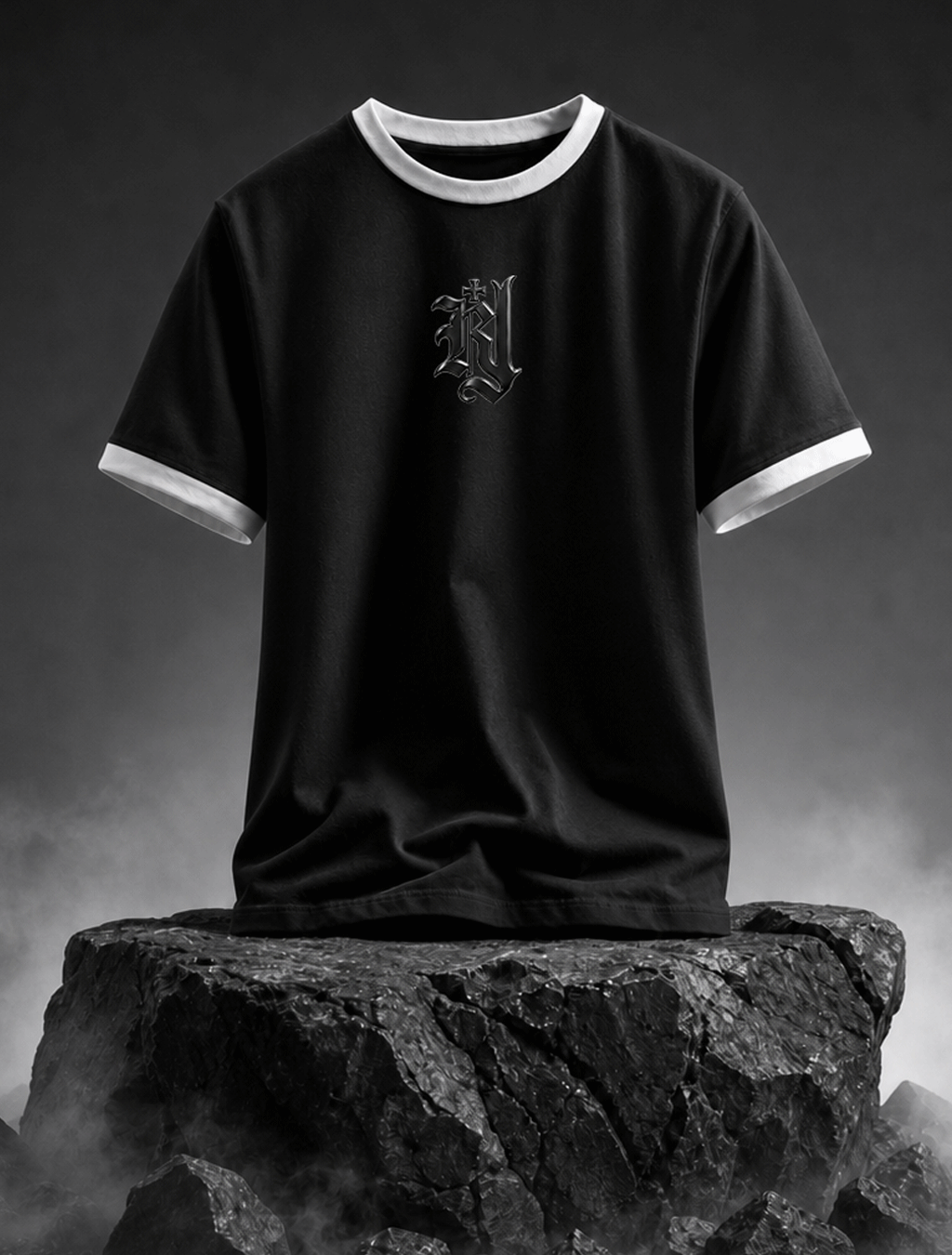 Gothic Black Contrast Ringer T-Shirt