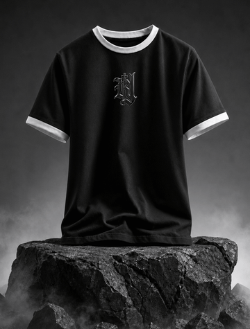 Gothic Black Contrast Ringer T-Shirt