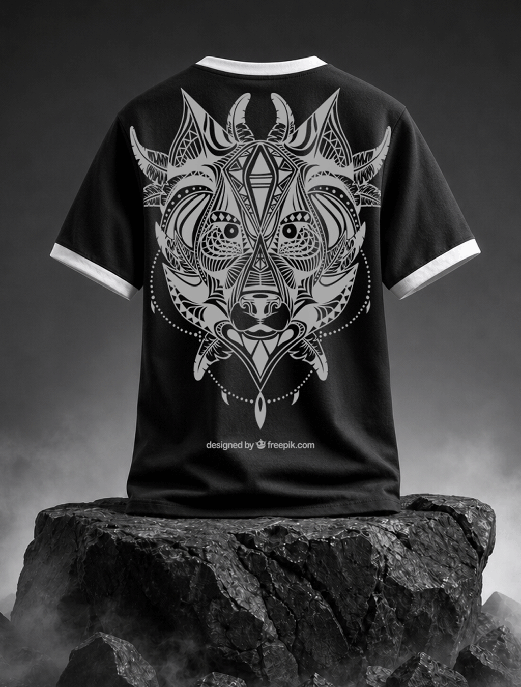 Tribal Wolf Graphic Ringer T-Shirt