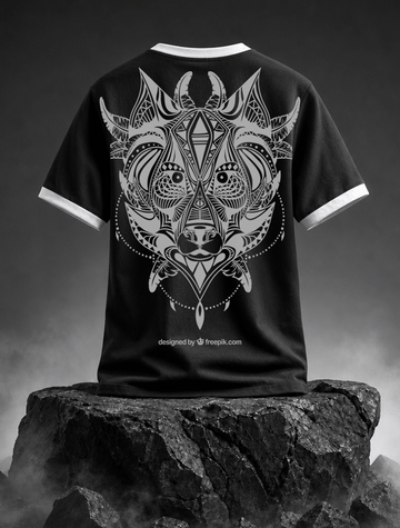 Tribal Wolf Graphic Ringer T-Shirt