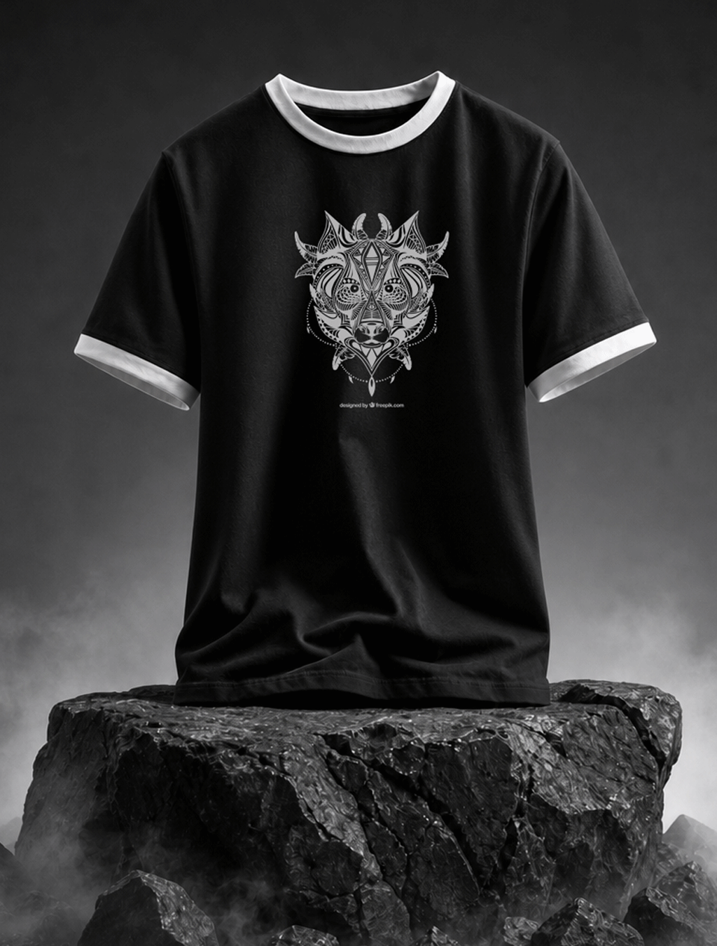 Tribal Wolf Graphic Ringer T-Shirt