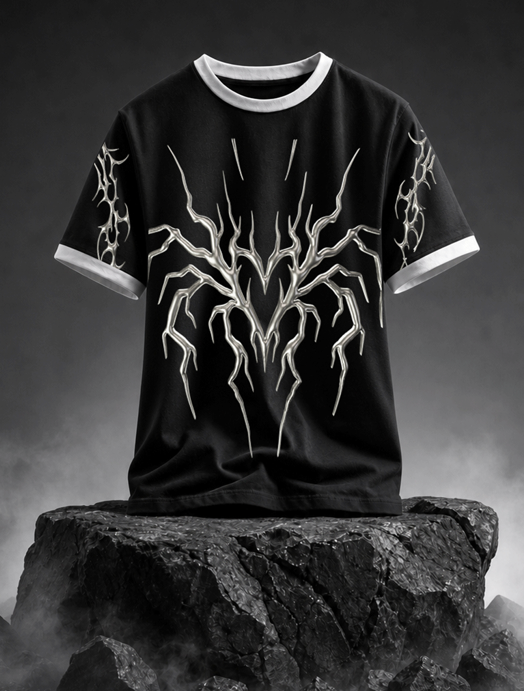 Silver Flame Graphic Ringer T-Shirt
