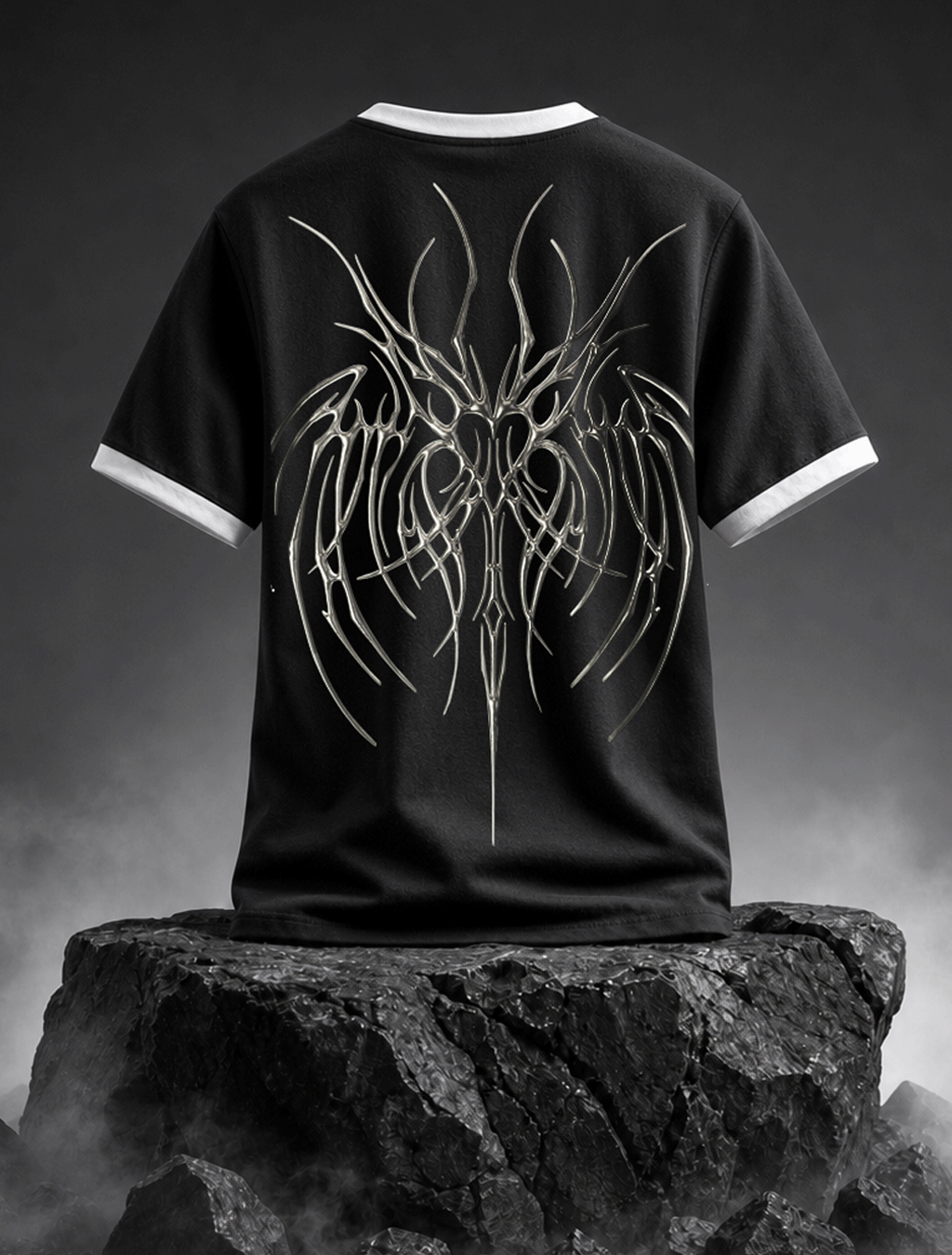 Silver Flame Graphic Ringer T-Shirt